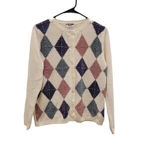 Vintage 90s Alfred Dunner Petite‎ Sz Petite Small PS Beige Button Front Cardigan